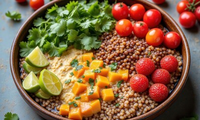 Vibrant fruit and grain salad bowl