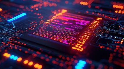 Obraz premium Abstract Computer Circuit Board with Neon Light Effects