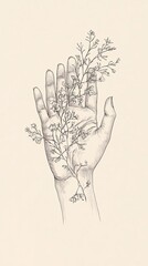 Delicate floral blossoms entwined around a human hand