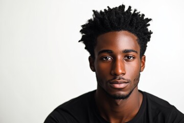 Fototapeta premium Portrait of a Young Man with Natural Hair Against a Simple Background