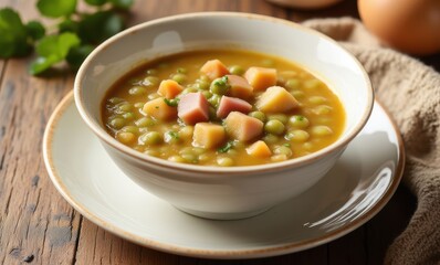 Hearty vegetable soup in a bowl