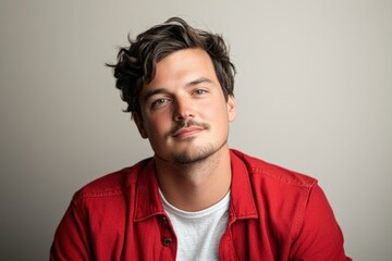 Obraz premium Confident Young Man in Casual Red Jacket Posing for Portrait Photography