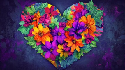 Vibrant Floral Heart Artistic Colorful Blooms