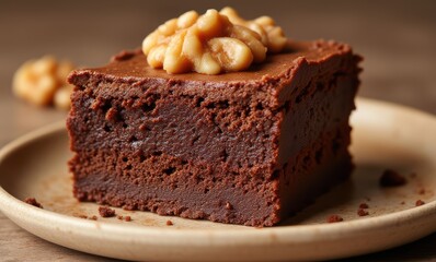 Delicious chocolate brownie with walnuts