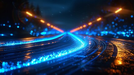 Abstract view of blurred lights on road.