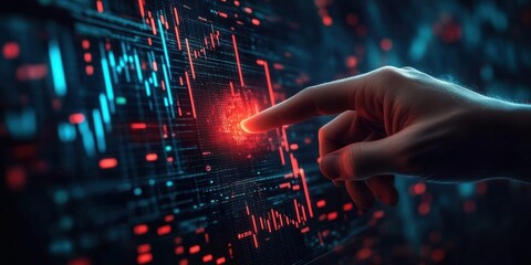 Futuristic Digital Interface with Financial Graphs and Businessman Analyzing Investment Market Profit