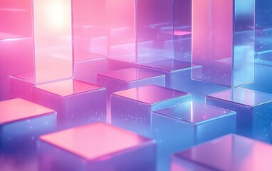 Futuristic Abstract Translucent Squares with Soft Pastel Colors in Geometric Symmetry