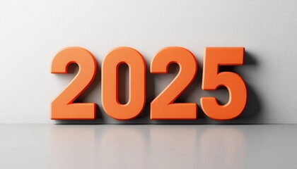 Orange Number Two Thousand Twenty Five Against White Wall