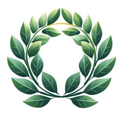 A circular arrangement of green leaves forming a laurel wreath design.