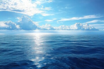 Obraz premium Impressionistic Seascape Painting of Blue Ocean Sky and Light Reflection