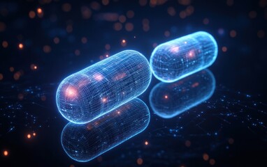 Futuristic Glowing Capsules with Bio Technology Structure 3D Rendering