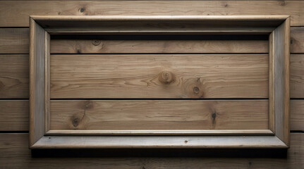 Rustic Wooden Frame with Weathered Natural Grain and Horizontal Wooden Plank Background for Vintage Art or Photo Display