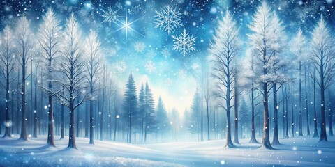 Serenity of a winter forest with gently falling snowflakes , winter, forest, serene, snowflakes, tranquil, magical, atmosphere