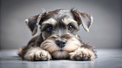 Adorable miniature schnauzer puppy lying and gazing at the camera, miniature schnauzer, puppy, lying, cute, pet, dog, small, breed