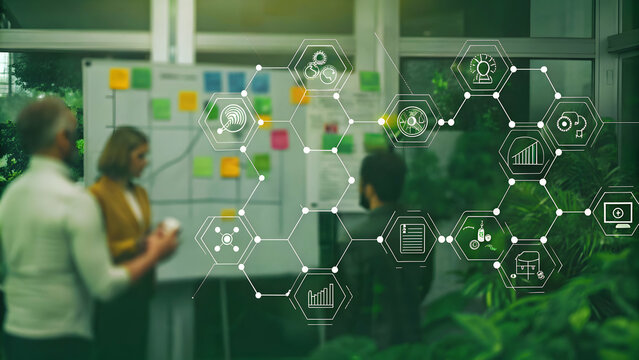 risk reward and risk and optimization concept as Team optimizing risk management processes mapping strategies on whiteboard in office with copy space. in  Photo Stock  Concept  and empty space on the 