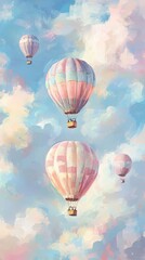 Fototapeta premium Pastel Hot Air Balloons Soaring Through a Dreamlike Sky