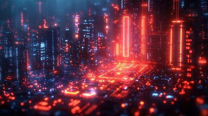 Fototapeta premium Futuristic Digital Lock with Glowing Edges in Neon Cyberpunk Landscape Illustrating Cybersecurity