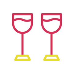 Two wine glasses icon. Concept of celebration, toast, and romantic dinner.