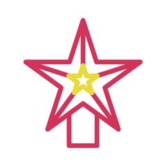 Red and yellow star Christmas tree topper. Concept of Christmas, holiday, and celebration.