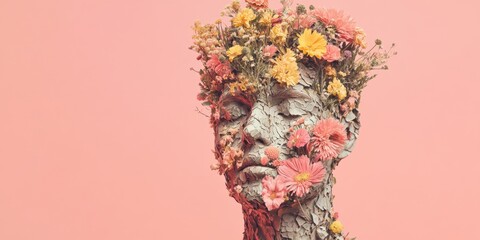 Floral Portrait of a Person with a Flower Crown Digital Art Studio Setting Artistic Expression Close-Up View Nature-Inspired Concept