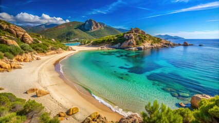 Sandy beach of Cala di Cupabia in Corsica, Cala di Cupabia, Corsica, beach, sand, sea, ocean, Mediterranean, coast
