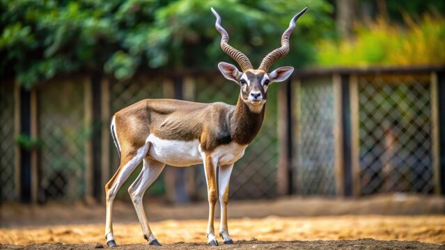 Blackbuck (Antilope cervicapra) standing gracefully in a zoo enclosure in India, Blackbuck, Indian antelope, captive