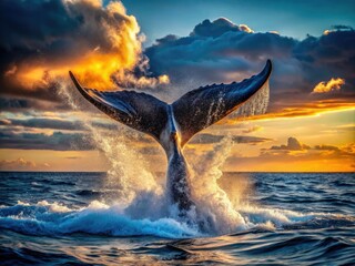 Deep-sea fashion photoshoot: a whale's majestic tail creates a dramatic ocean splash.