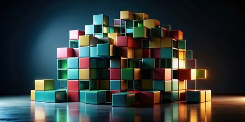 Abstract geometric blocks on dark background, render, geometric, abstract, blocks, dark, background,render, shape