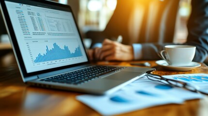Close-up of a laptop screen with trending product data A professional analyzing graphs for actionable business insights and planning