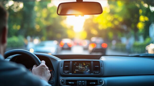 A close-up of a man driving a car, focused on his work as a taxi driver Capturing the professional demeanor of a businessman in a taxi
