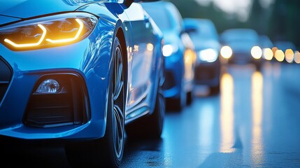 A businessman driving a car Focused on the road ahead, working in a taxi with a professional approach to transportation services