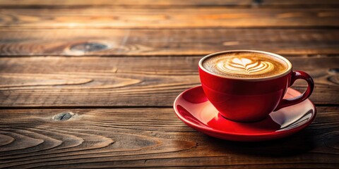A cappuccino in a red mug on a wooden table, cappuccino, red mug, coffee, wooden table, hot beverage, drink, morning