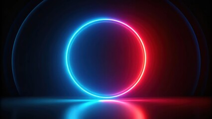 Neon light blue and red circle on a black background, futuristic template for product presentation, neon, light, blue