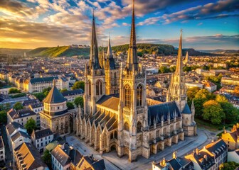 France's Rouen Cathedral:  Gothic splendour revealed in a captivating drone-shot aerial photograph.