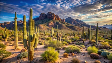Vast Arizona desert landscape with rocky terrain and cacti, Arizona, desert, landscape, cacti, rocks, arid, Southwest, dry