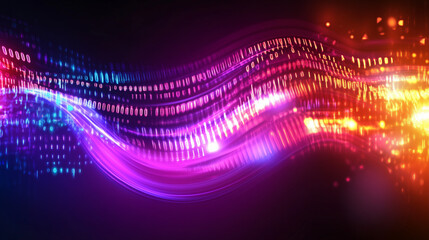 Streaming Binary Code and Glowing Digital Elements