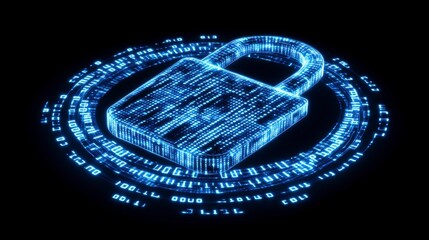 A minimal glowing padlock icon encircled by binary code lines, symbolizing secure online transactions and robust cybersecurity in a clean digital style.