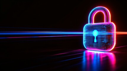 A futuristic padlock icon emitting a soft glow, encased in binary code, signifying cybersecurity and secure data exchange with minimalistic details.