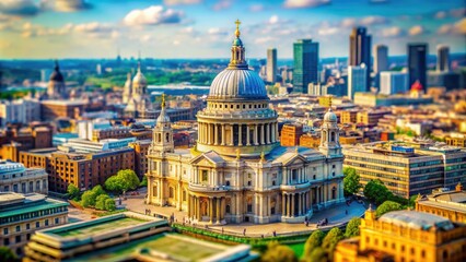 Fototapeta premium Tilt-shift photography transforms St. Paul's Cathedral into a charming miniature, showcasing London's iconic landmark.