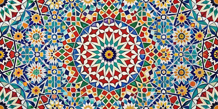 Traditional Islamic art: a tenfold rosette's geometric beauty creates a seamless background ideal for greeting cards and interior design.