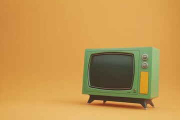 Retro green television set on orange background. (6)