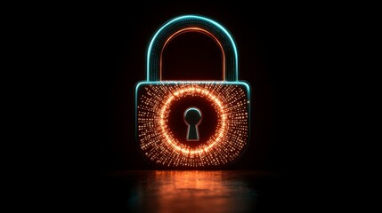 Minimalist glowing padlock icon with binary code spiraling outward, representing encrypted digital security and safe online interactions.