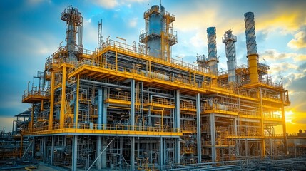 An engineer with a safety helmet juxtaposed against an oil plant via double exposure, embodying the balance of industrial innovation, safety, and environmental focus.