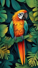Fototapeta premium Scarlet Macaw Perched Amidst Lush Tropical Foliage