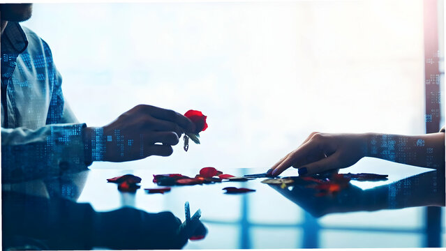 valentine heartfelt gestures displayed soft notes tiny charms warm touches subtle smiles concept as Hands place rose petals wrap small tokens gentle words linger tenderness fills quiet space in  Photo