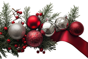 Festive christmas decorations with red and silver ornaments holiday celebration close-up view cheerful atmosphere