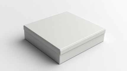 Fototapeta premium Sleek white box mockup isolated on a white backdrop, tailored for realistic and versatile product packaging presentations.