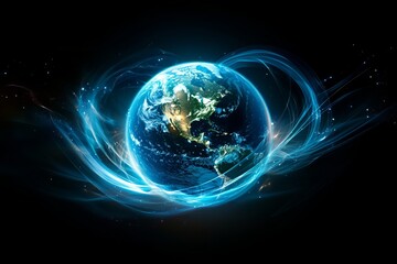 Obraz premium A glowing digital globe with network lines and dots, symbolizing global technology and communication