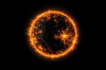 A large orange sun with a black center