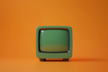 Retro green television on orange background. (8)